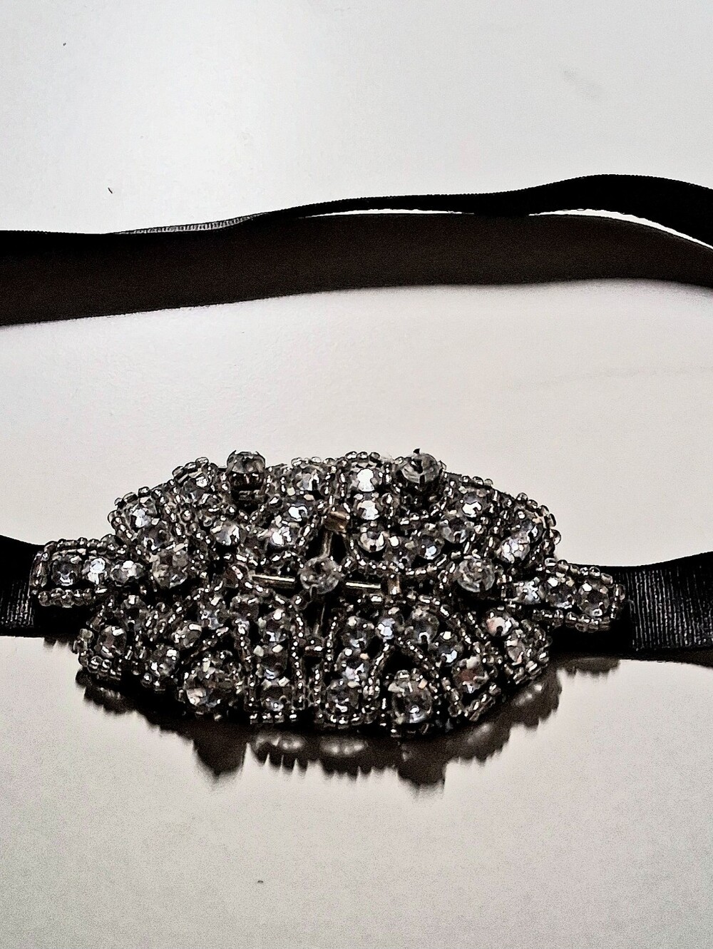 Express Black Ribbon Headband with Silver Crystal Brooch